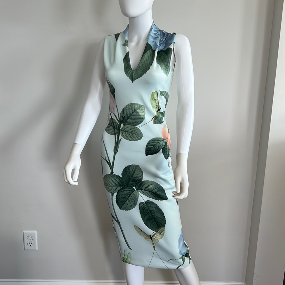 Ted Baker exposed zipper floral dragonfly MIDI dress